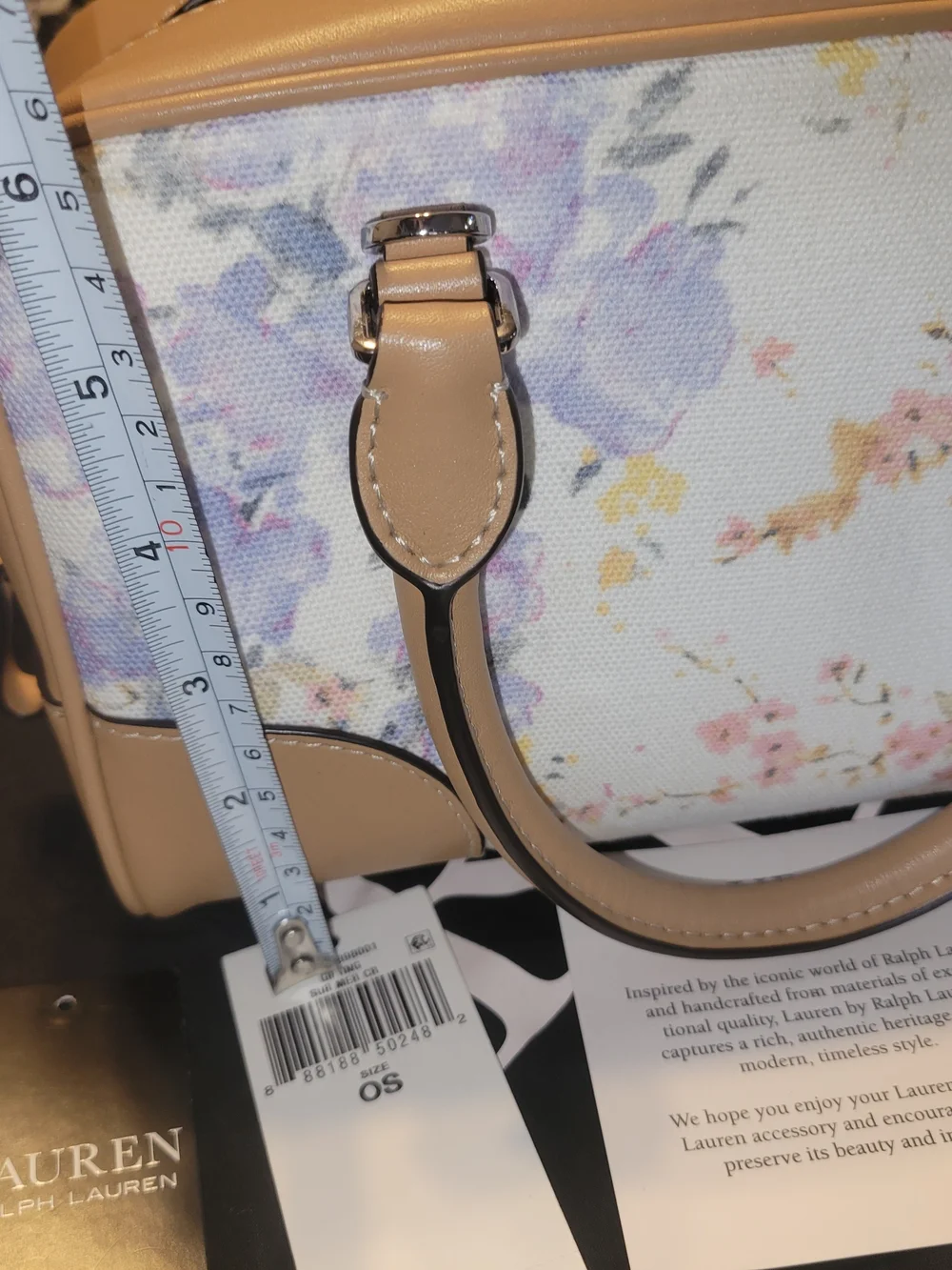 LRL Floral Canvas and Tan Leather Satchel